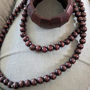 Wood bead necklace and bracelet